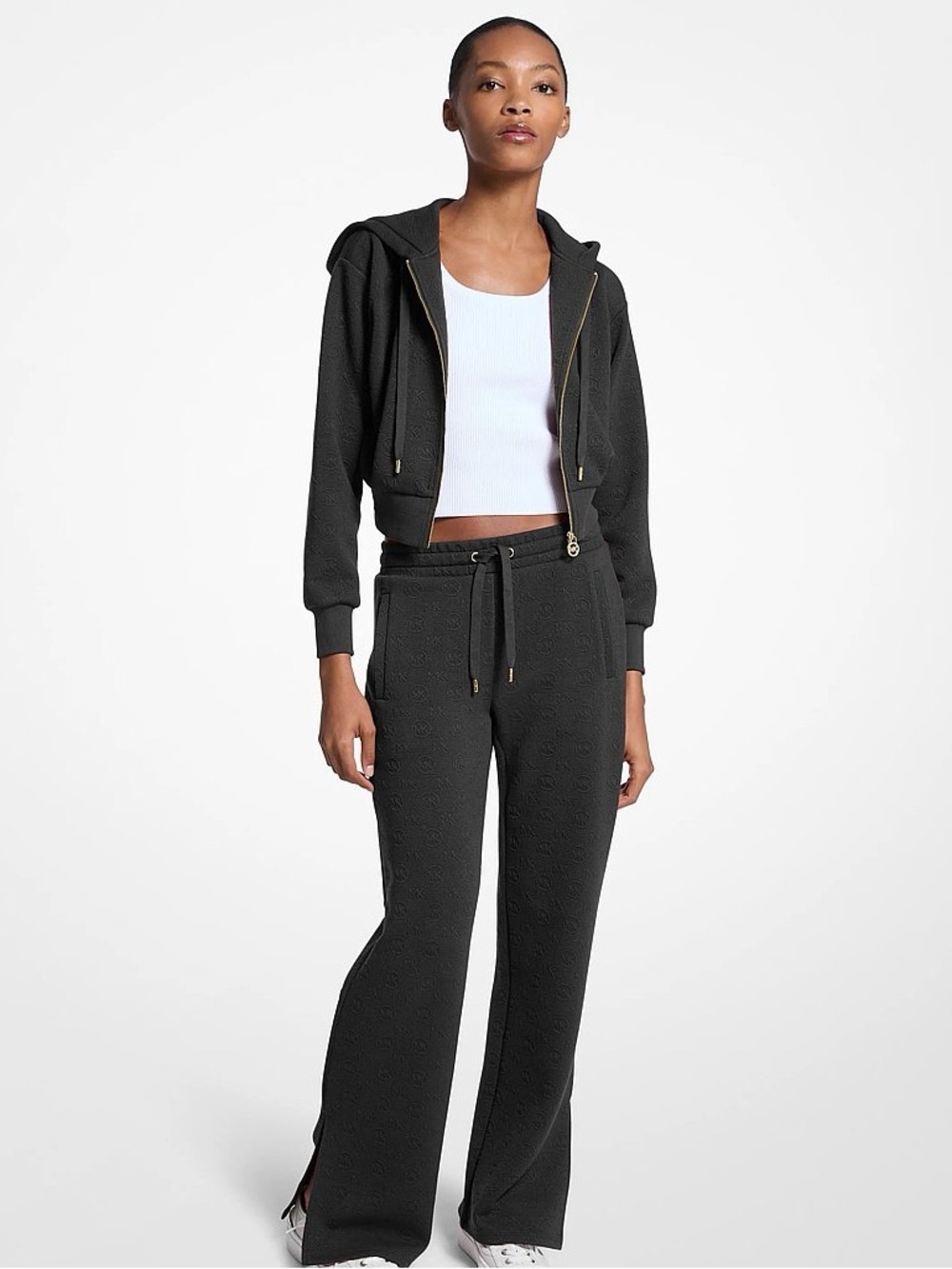 NWT Michael Kors Jacquard Charm Jacquard Cropped Zip-Up Wide Leg Set